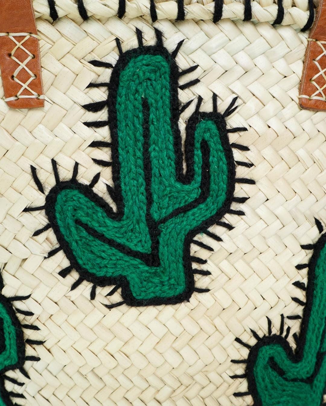 Capazo Cactus de Palma Natural y Lana – Asa de Piel