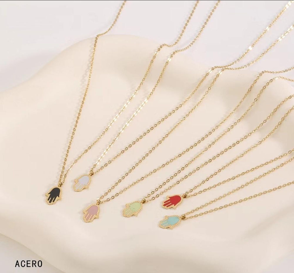 Collar Acero Colgante Multicolor Mano de Fátima