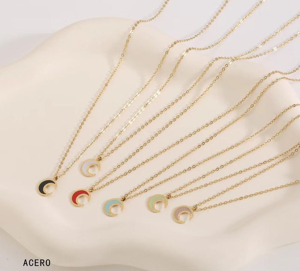 Collar Acero Colgante Multicolor Media Luna