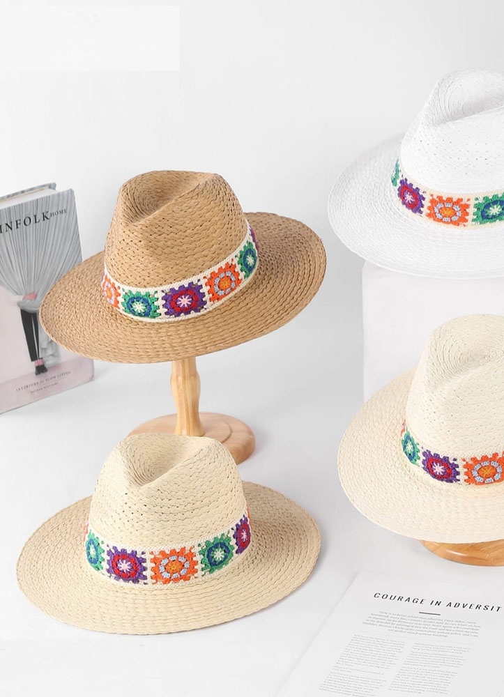 Sombrero Trenzado Franja Floral